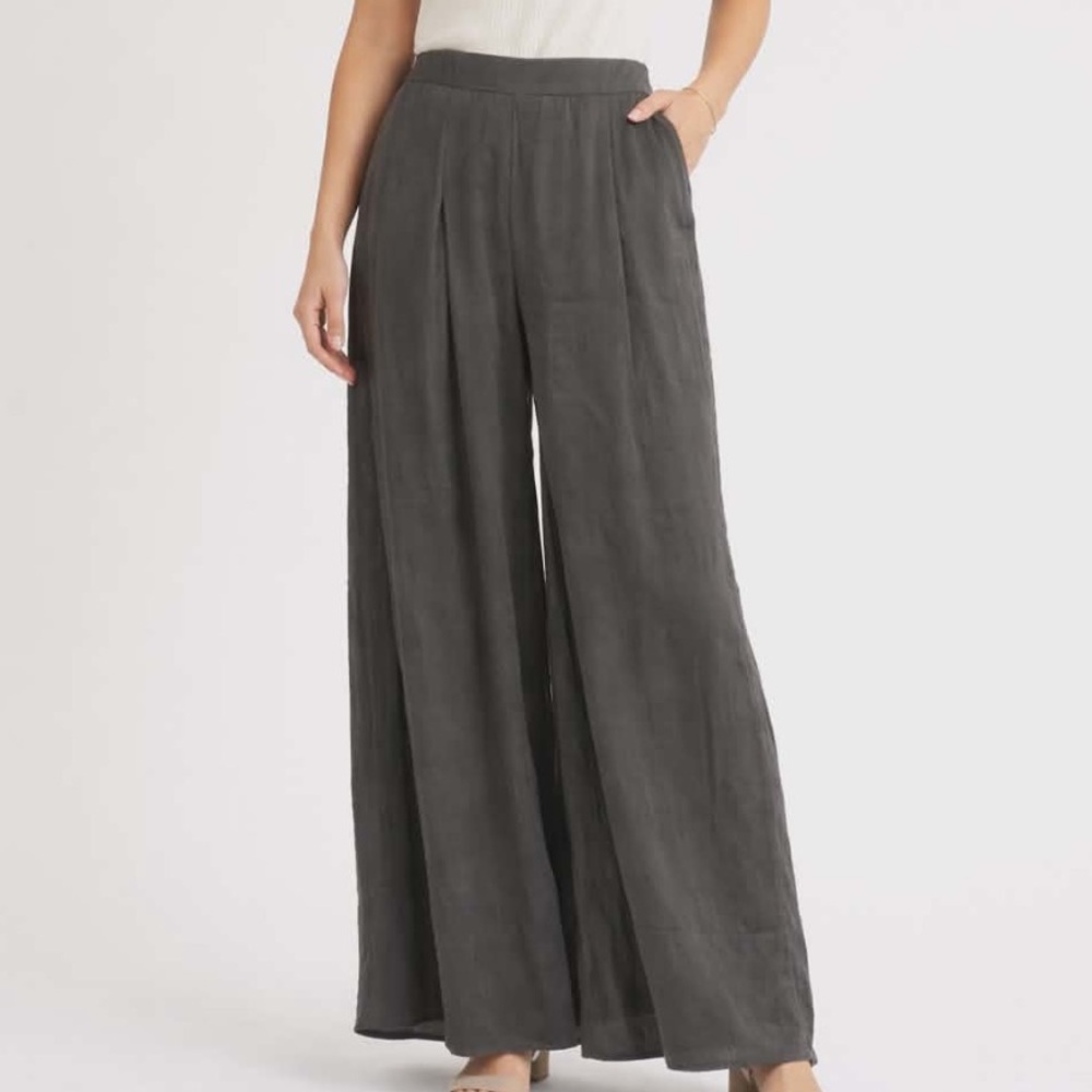 H&M Charcoal Gray Shimmery Metallic Wide-Leg Trousers Size 2 NWOT - Picture 2 of 11